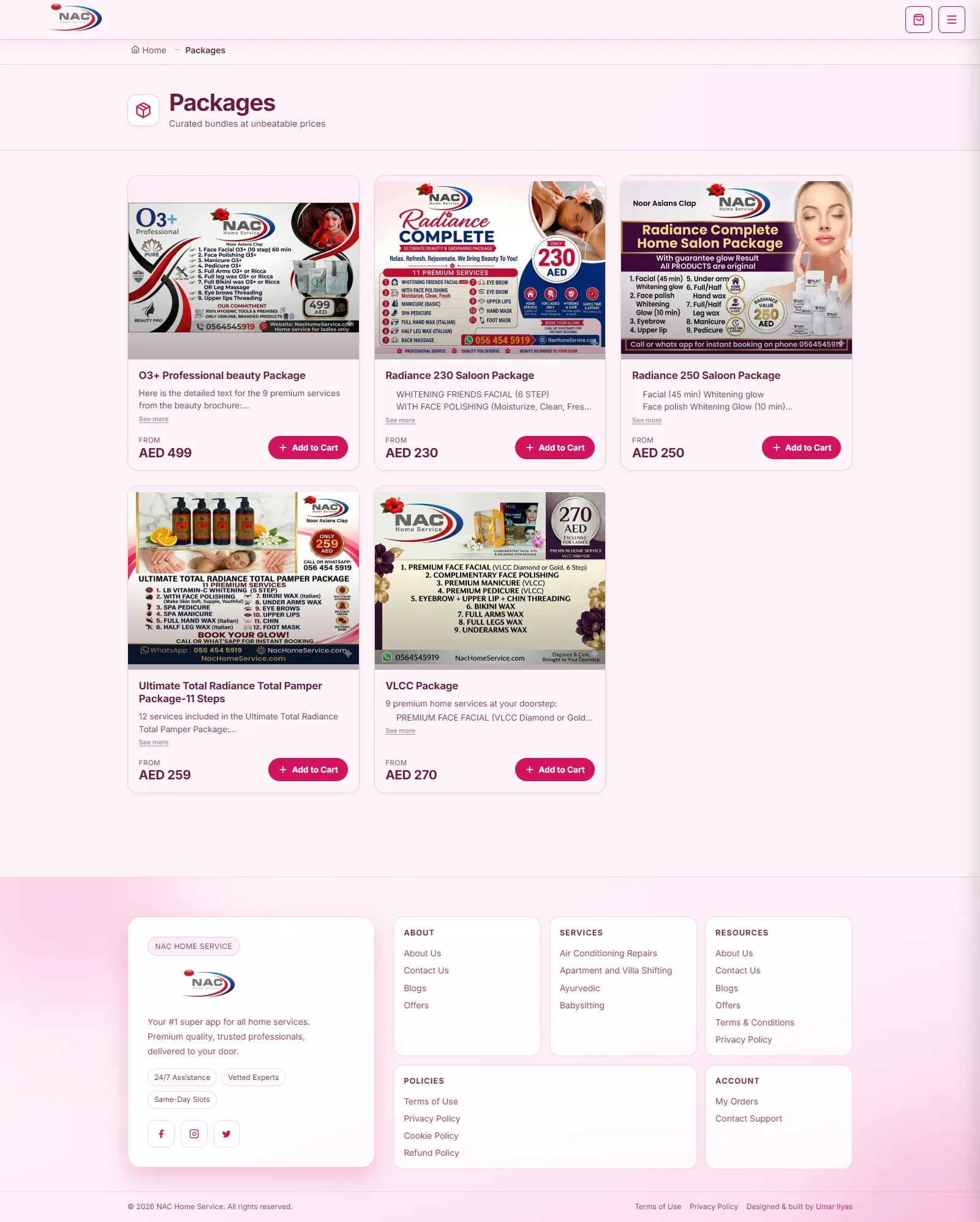 NAC Home Service — Packages Page