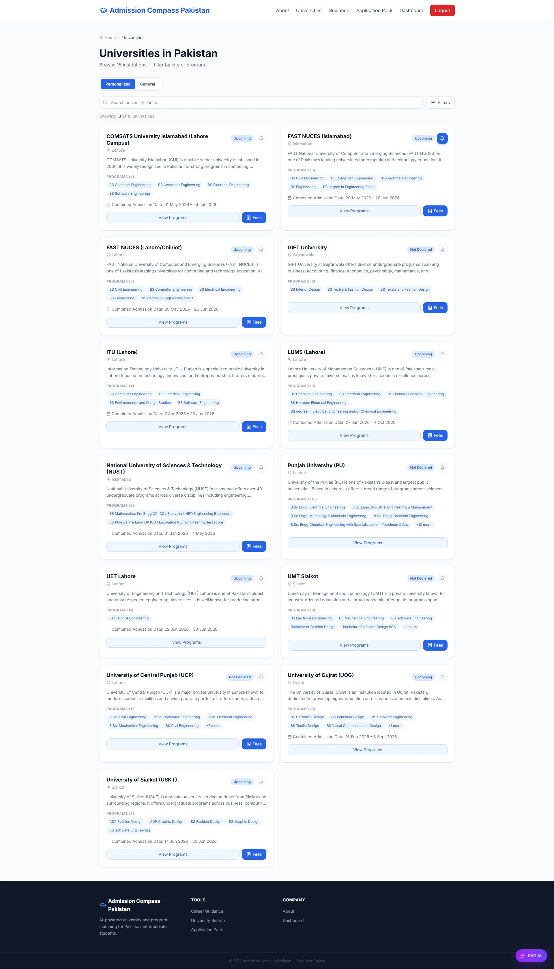 Smart Admission Guide — Universities